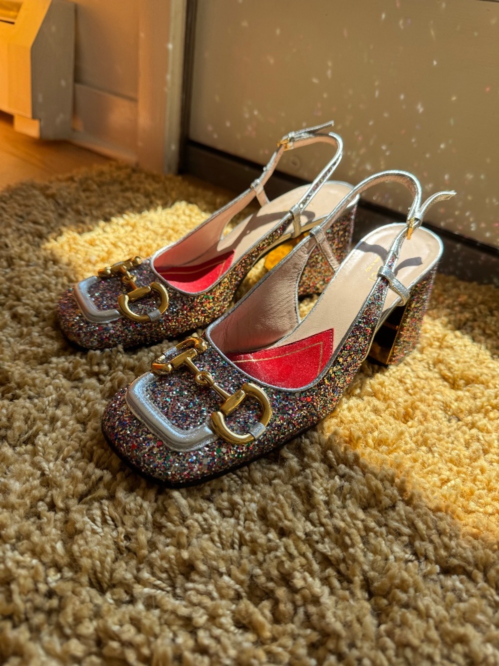 Gucci glitter horsebit pumps, 38